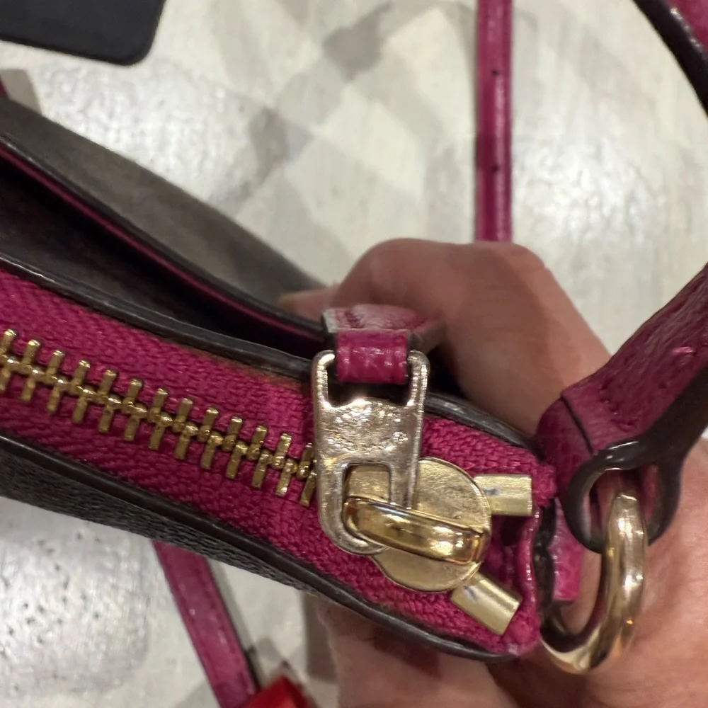 Coach Brown Signature Crossbody with Pink Trim and Strap